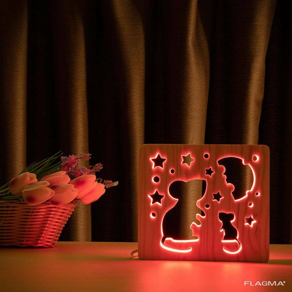 Светильник ночник ArtEco Light из дерева LED "Мышки и сыр" с пультом и регулировкой... | Зображення 9