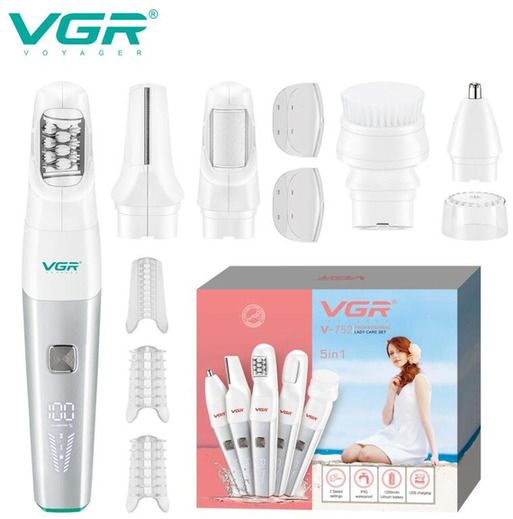 Епілятор VGR 5 в 1 V-752 GREEN, 5 насадок, водонепроникний IPX5 (45701-V-752 GREEN_775) | Зображення 4