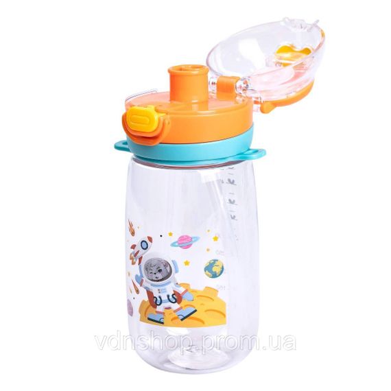 Бутылка для воды детская 550 мл с ремешком и трубочкой для спорта и школы 20 см Оранжевая HP-14-45O | Зображення 2