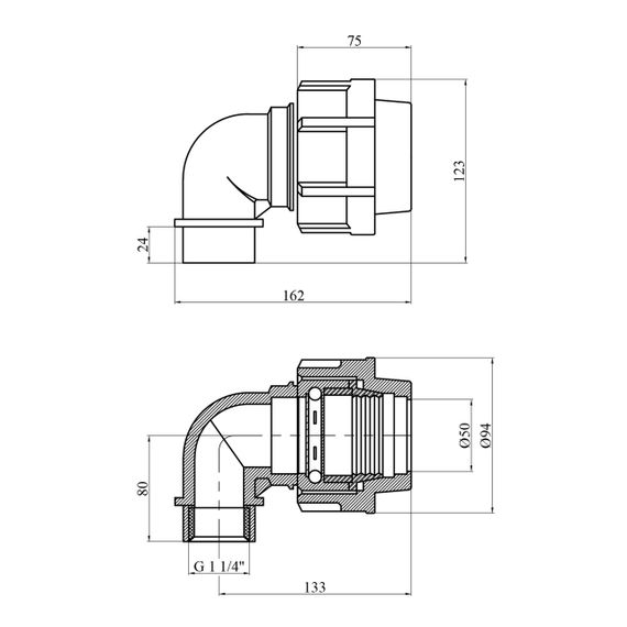 Коліно ПЕ STR 50×1 1/4" РВ | Зображення 1