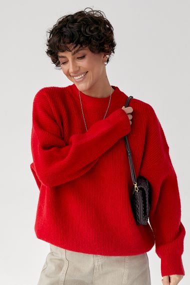 В'язана тепла однотонна кофта - червоний цвет, ONE SIZE (є розміри)