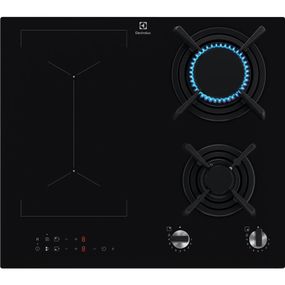 Варильна поверхня Electrolux комбінована (2 газові + 2 індукційні), 60см, розширена зона, чавун, чорний (KDI641723K)