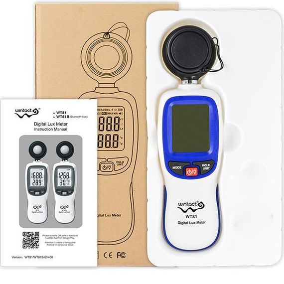 Цифровий люксметр (вимірювач освітленості + термометр) Bluetooth 200000 Lux WINTACT WT81B | Зображення 5