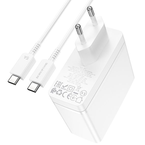 МЗП Borofone BN11 Imperial PD100W+QC3.0 (1USB-A/2C) + кабель Type-C to Type-C White | Зображення 4