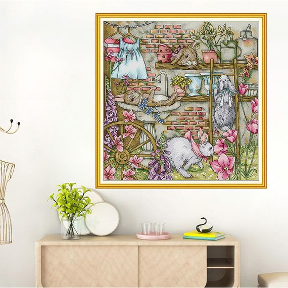 Набор для вышивания по нанесённой на канву схеме "Rabbit's Garden". AIDA 14CT printed 43*44 см | Зображення 9