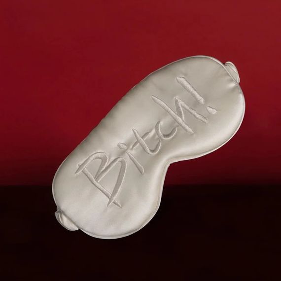 Маска на очі з написом Bitch! від UPKO, шовкова, White | Зображення 1