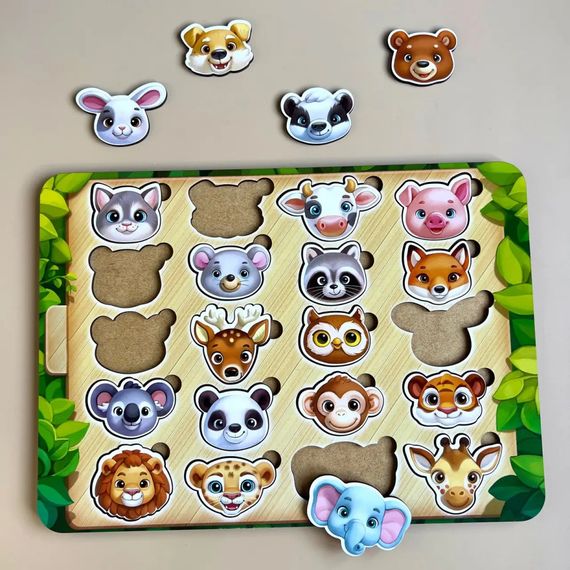 Деревянный пазл-сортер "Мордочки" Ubumblebees (ПСФ084) PSF084 мордочки животных | Зображення 1