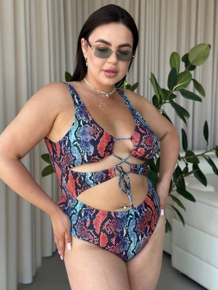 Яскравий суцільний купальник  PLUS SIZE | Зображення 6