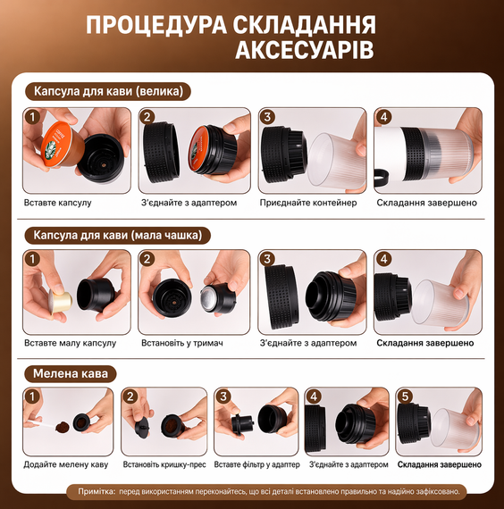 Портативная белая кофеварка 3-в-1 KF-JN-02 | Капсулы + молотый кофе | Аккумуляторная эспрессо машина USB Type-C | Зображення 4