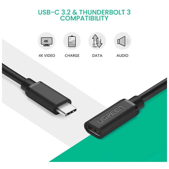 Дата кабель USB-C to USB-C 1.0m USB 3.1Gen2 100W US353 Black Ugreen (10387) | Зображення 3