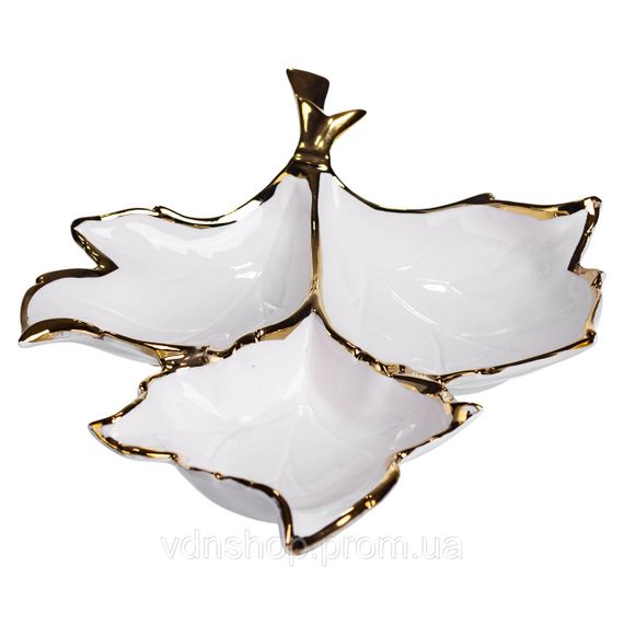 Менажница фарфоровая на 3 секции для закусок 37×28×7.5 (см) тарелка менажница Белый с золотом ZBSY-14