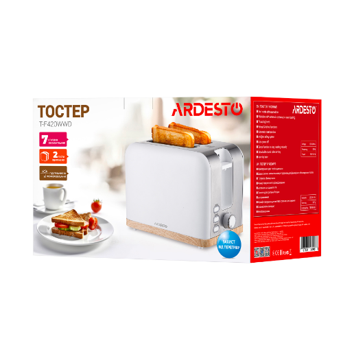 Тостер 800W білий T-F420WWD Ardesto | Зображення 2
