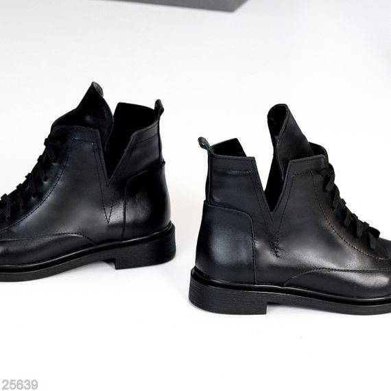 Чорні дизайнерські зимові черевики натуральна шкіра низький хід | Зображення 1