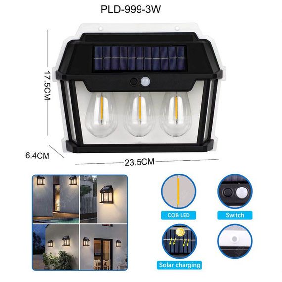 Ліхтар вольфрамова лампа на сонячній батареї 999-38W, датчик руху, АКБ 18650 WR-55 | Зображення 5