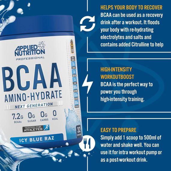 Комплекс амінокислот Applied Nutrition BCAA Powder Amino Hydrate (450g - 32 Servings) (ICY Blue Raz) | Зображення 2