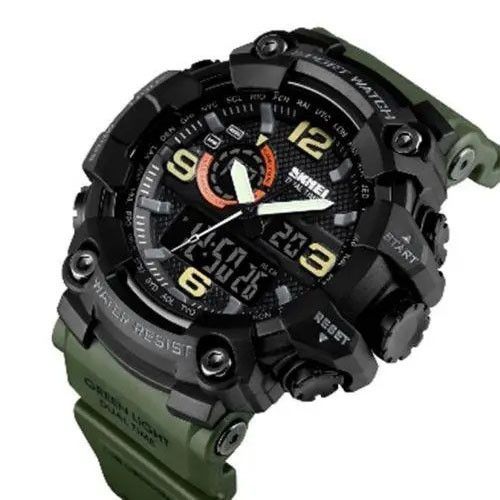 Фирменные спортивные часы SKMEI 1520AG ARMY GREEN, Стильные армейские часы, Военные часы WQ-844 с секундомером | Зображення 1