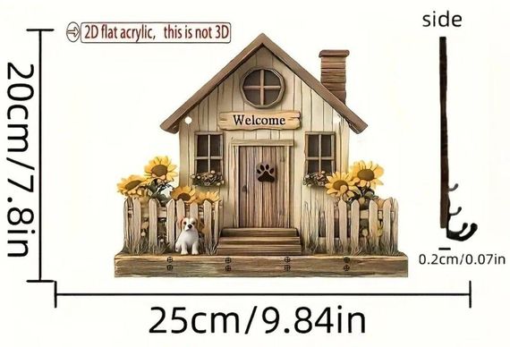 Ключница настенная в форме деревянной виллы, 2D дизайн, 4 металлически  крючка  20*25 | Зображення 2