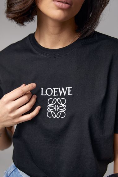 Трикотажная женская футболка с надписью Loewe - черный цвет, L (есть размеры) | Зображення 3