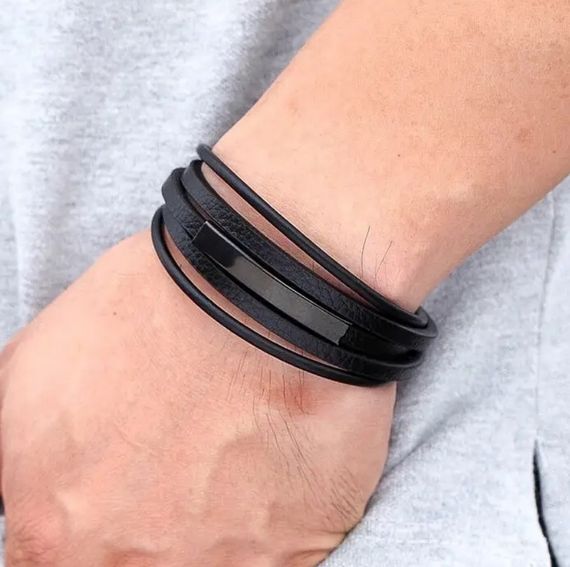 Мужской кожаный браслет Primo Jewelry Punk с магнитной застежкой - Black | Зображення 5