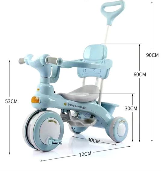 Дитячий триколісний велосипед Baby Carriage 588 блакитний з батьківською ручкою • Велосипед-коляска Baby Carriage 588 для малюків з кошиком | Зображення 1