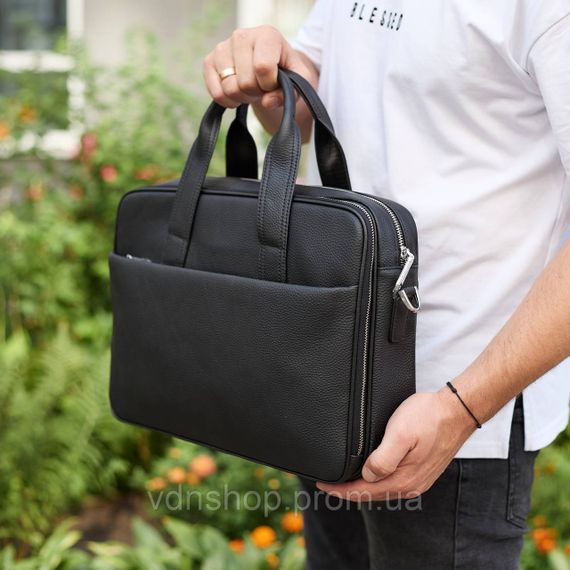 Мужской портфель на плечо 40х28х10, офисный кожаный мессенджер, мужская деловая сумка для города, черный | Зображення 4