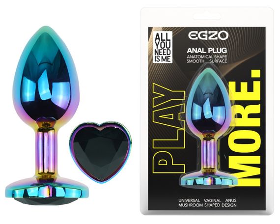 Анальная пробка с кристаллом EGZO - Multicolor Heart Plug Black size M Sex Aura