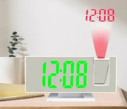 Зеркальные часы с проектором времени 3618LP настольные электронные с будильником, календарем и встроенным термометром ∙ Зеленая | Зображення 2