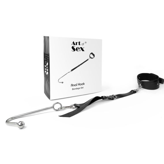 Анальний гак 1 із нашийником з натуральної шкіри Art of Sex - Anal hook, Чорний | Зображення 2