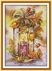 Набор для вышивания по нанесённой на канву схеме "Autumn Lantern". AIDA 14CT printed 21*30 см