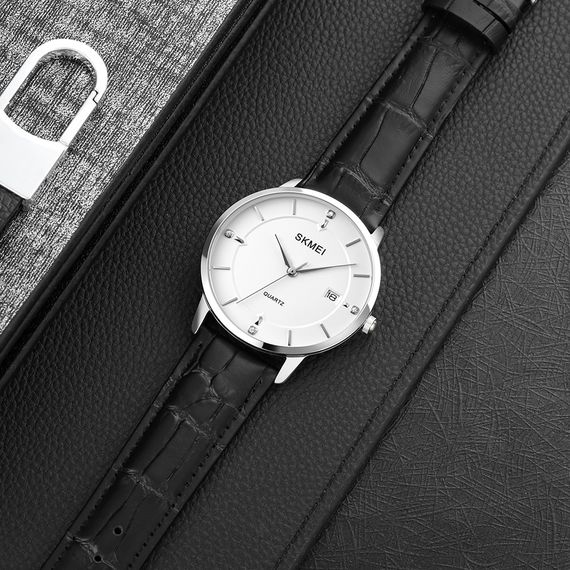 Чоловічий годинник Skmei 1801LSIWT Silver-Black White Leather | Зображення 3