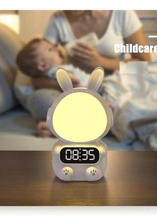 Детские часы с будильником Кролик Rabbit clock with LIGHT WHITE | Зображення 1