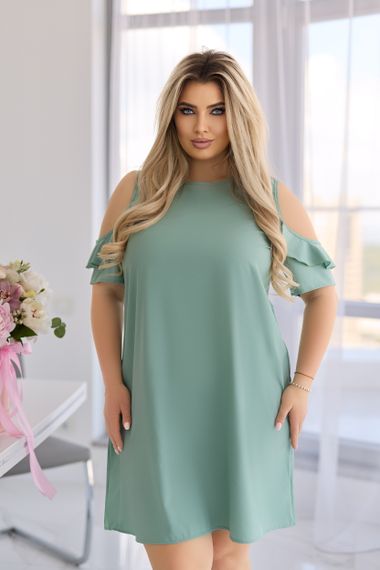 Женское летнее короткое платье с открытыми плечами GF9045 цвет оливковый, размер 46/48 | Зображення 1