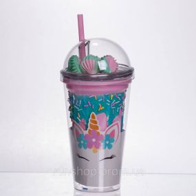 Пластиковый стакан с трубочкой и крышкой 400 мл многоразовый HP-18-1TUP