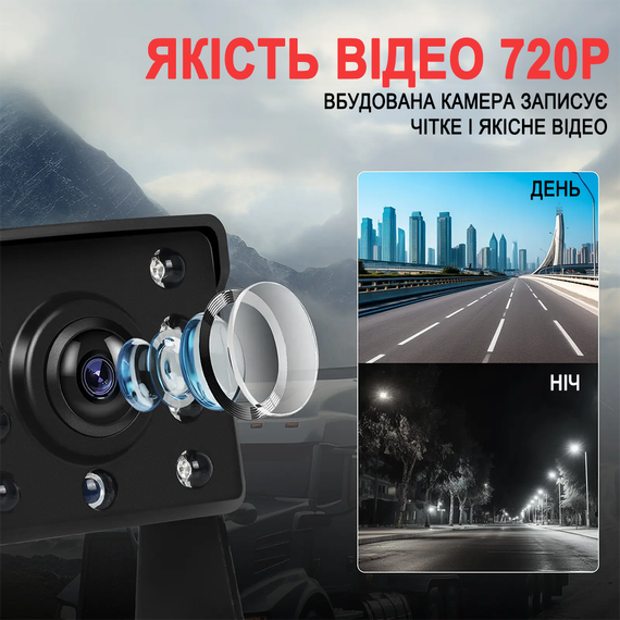Камера заднего вида с монитором 5" Podofo A3772 | парковочный комплекс для грузовых автомобилей, на лобовое стекло или торпедо | Зображення 2