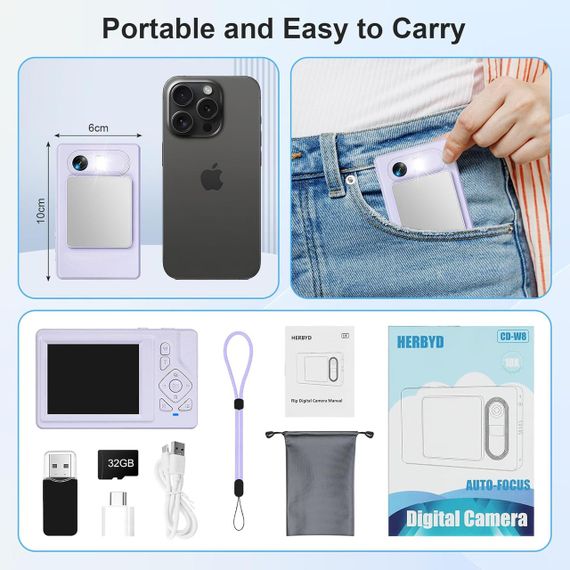 Цифровая камера 4K - 48 МП UHD с автофокусом, ЖК-экраном 2,83", 18x зумом и стабилизацией изображения (фиолето | Зображення 6