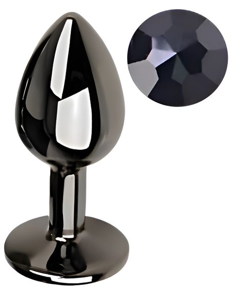 Анальна пробка з кристалом EGZO - Dark Gray Round Plug Black, size S sexstyle | Зображення 1