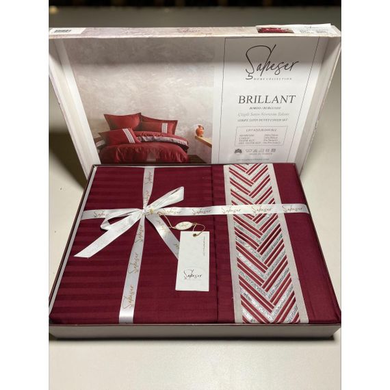 Постільна білизна євро Arya Saheser Сатин жаккард Brillant AR-A107302-burgundy 200х220 см | Зображення 1