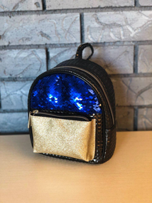 Рюкзак паєтки маленький чорний синьо-золотий