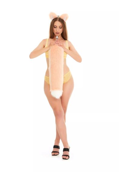 Анальний хутряний пухнастий хвіст без пробки, Персиковий з білим кінчиком, OKOVA 60 см. sexstyle | Зображення 5