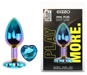 Анальна пробка EGZO Multicolor Heart Plug S із блакитним кристалом, металева Sex Aura