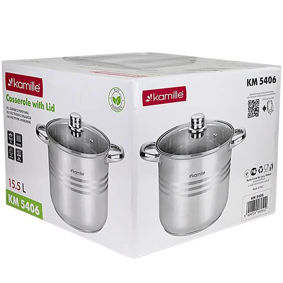 Кастрюля с крышкой Kamille KM-5406 15.5 л 30 см серебристая | Зображення 6