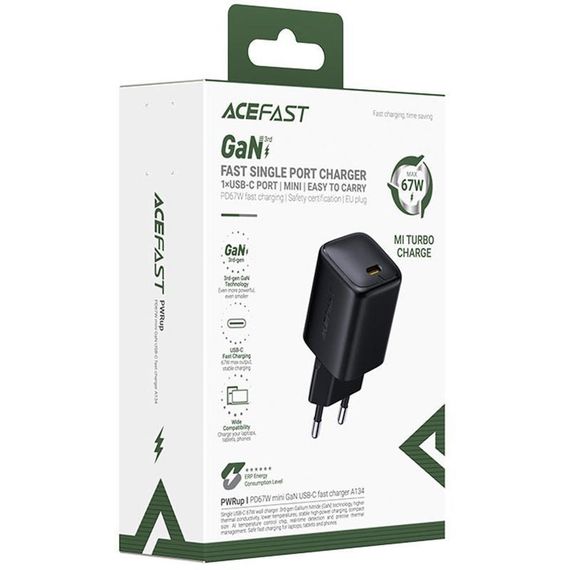 СЗУ Acefast A134 PD67W GaN (1USB-C) Black | Зображення 4