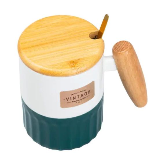 Чашка фарфоровая с бамбуковой крышкой и ручкой 400 мл Зеленая HP7204GR | Зображення 3