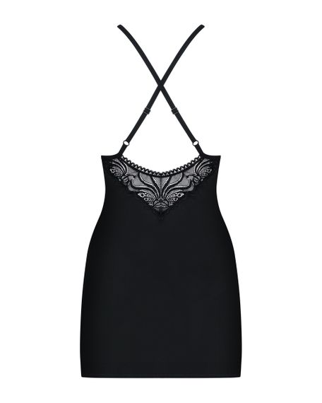 Пеньюар - Obsessive 828-CHE-1 Chemise & Thong Black L/XL | Зображення 3