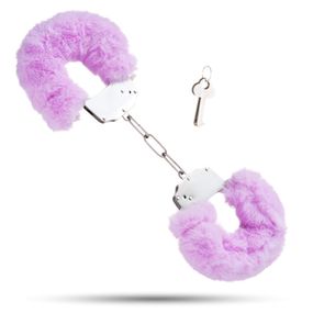 Наручники металеві Roomfun з товстим фіолетовим хутром S, Фіолетовий