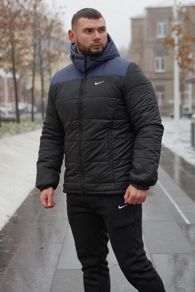 Комплект чоловічий Nike: куртка зимова "Frost" синьо-чорна + штани з тринитки утеплені чорні | Зображення 4