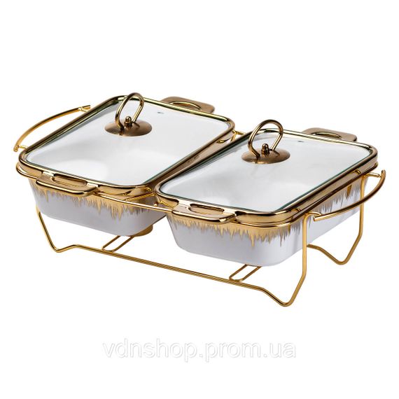 Порцелянаовий марміт на 2 секції по 1 л золото HP1042 | Зображення 4