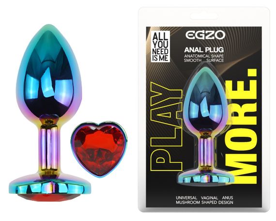 Анальная пробка с кристаллом EGZO - Multicolor Heart Plug Red size M Sex Aura