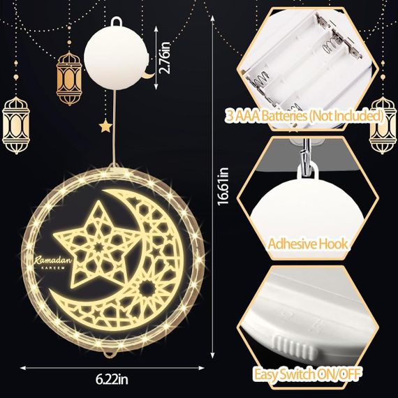 Декоративная LED лампа Ramadan, набор 2шт, на батарейках, украшение на стену или окно Рамадан | Зображення 5