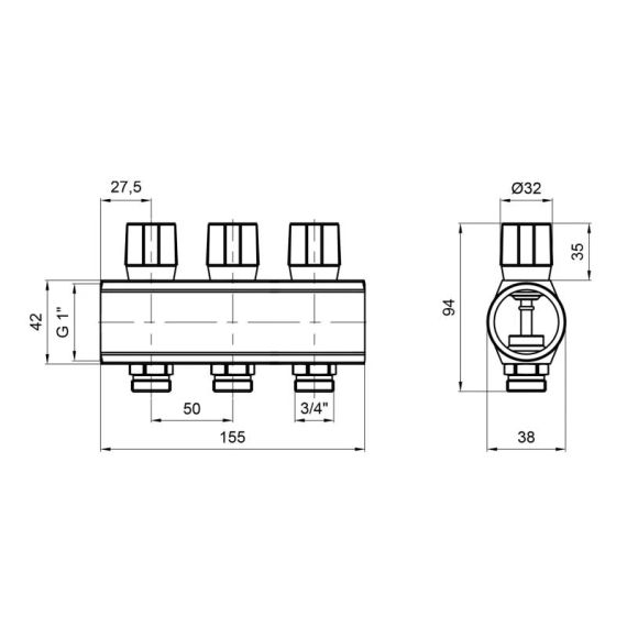 Колектор Icma з регулювальними вентилями 1" 3 виходи No1105 (Blue) | Зображення 1